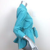 Max Mara Cuneo Tie-Waist Shirt Blue Cotton Poplin Size 6 Peplum Top