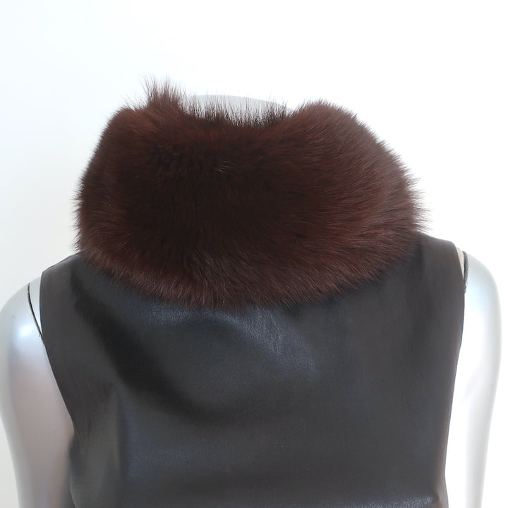 Prada Leather Sheath Dress with Removable Fur Collar Dark Brown Size 44