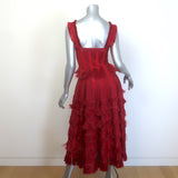 Alaia Raffia-Fringe Tiered Midi Dress Red Size 40