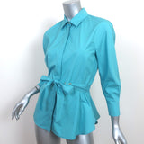 Max Mara Cuneo Tie-Waist Shirt Blue Cotton Poplin Size 6 Peplum Top