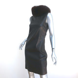 Prada Leather Sheath Dress with Removable Fur Collar Dark Brown Size 44