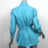 Max Mara Cuneo Tie-Waist Shirt Blue Cotton Poplin Size 6 Peplum Top