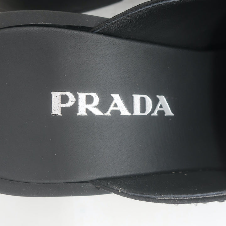 Prada Crystal Loafer Mules Black Satin Size 37