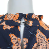 Ulla Johnson Eva Ruffle Top Navy/Orange Printed Cotton Size 8 Sleeveless Blouse