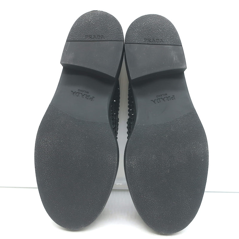 Prada Crystal Loafer Mules Black Satin Size 37