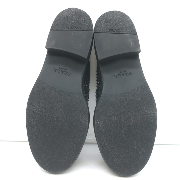 Prada Crystal Loafer Mules Black Satin Size 37