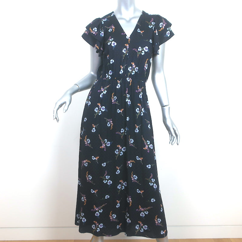 Rebecca Taylor Natalie Flutter Sleeve Midi Dress Navy Floral Print Sil Celebrity Owned Rebecca Taylor Natalie Flutter Sleeve Midi Dress Navy Floral Print Sil Celebrity Owned