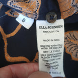 Ulla Johnson Eva Ruffle Top Navy/Orange Printed Cotton Size 8 Sleeveless Blouse