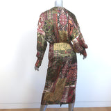 Zara Fringed Plunge Midi Dress Multicolor Printed Satin Size Small