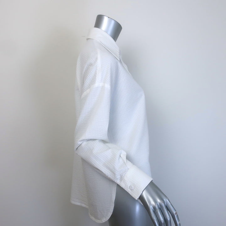Harris Wharf London Coolmax Seersucker Shirt White Cotton-Blend Size 42