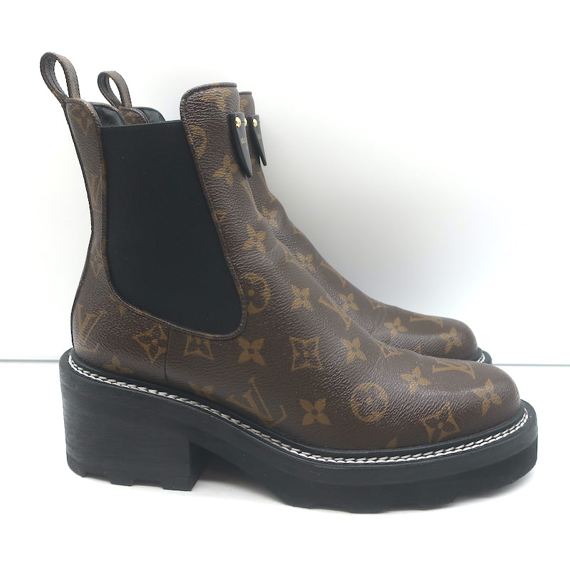Louis Vuitton LV Beaubourg Ankle Boots Brown Monogram Canvas Size 38