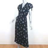 Rebecca Taylor Natalie Flutter Sleeve Midi Dress Navy Floral Print Silk Size 2