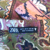 Zara Fringed Plunge Midi Dress Multicolor Printed Satin Size Small