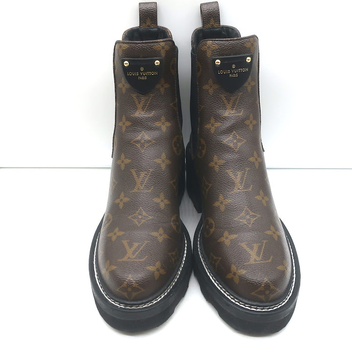 Louis Vuitton LV Beaubourg Ankle Boots Brown Monogram Canvas Size 38