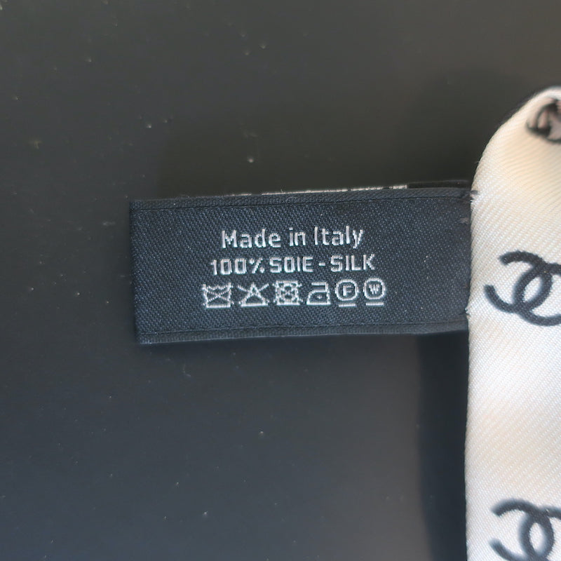 Chanel CC Pearl Print Silk Twilly Bandeau Scarf Black/Cream NEW