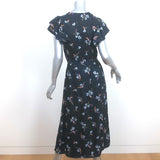 Rebecca Taylor Natalie Flutter Sleeve Midi Dress Navy Floral Print Silk Size 2