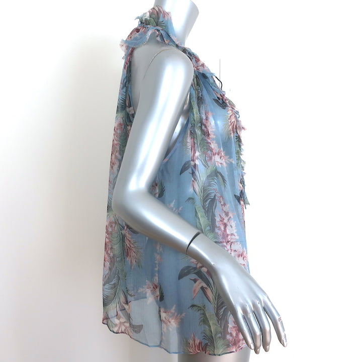 Zimmermann Winsome Ruffle Top Blue Floral Print Silk Size 1 Sleeveless Blouse