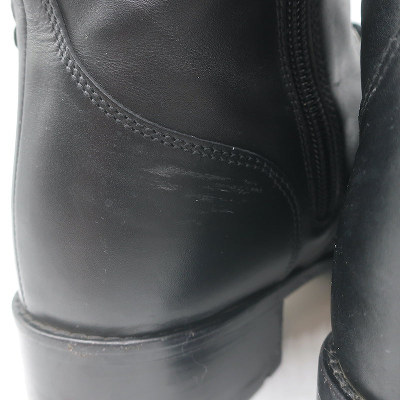 Valentino Floral Applique Combat Boots Black Leather Size 39.5