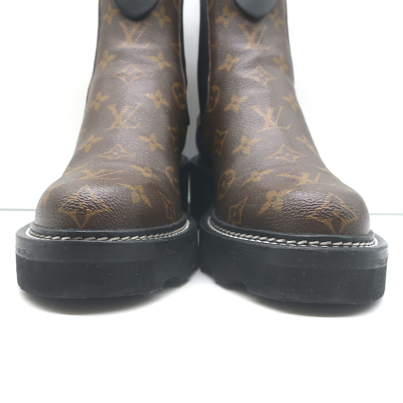 Louis Vuitton LV Beaubourg Ankle Boots Brown Monogram Canvas Size 38