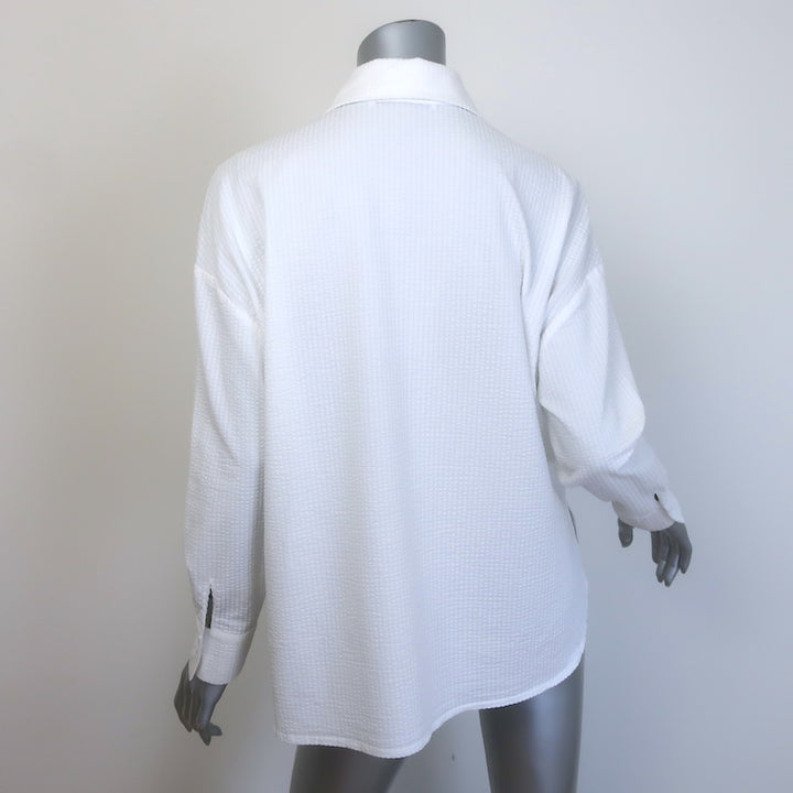 Harris Wharf London Coolmax Seersucker Shirt White Cotton-Blend Size 42