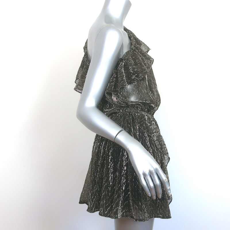 IRO One-Shoulder Ruffled Romper Payham Black/Gold Lurex Size 36 NEW