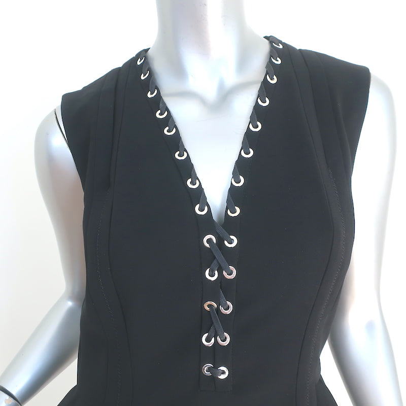 Altuzarra Lace-Up Sleeveless Peplum Dress Topi Black Crepe Size 40