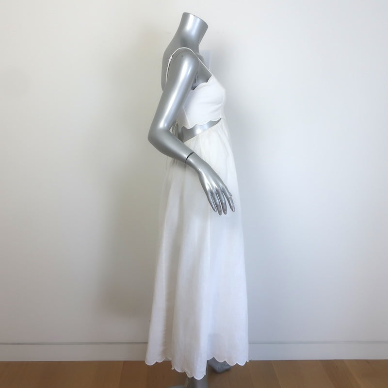 Zimmermann Rhiannon Cutout Scalloped Midi Dress White Linen Size 1