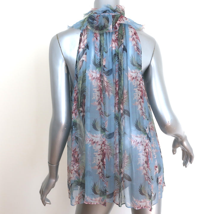 Zimmermann Winsome Ruffle Top Blue Floral Print Silk Size 1 Sleeveless Blouse