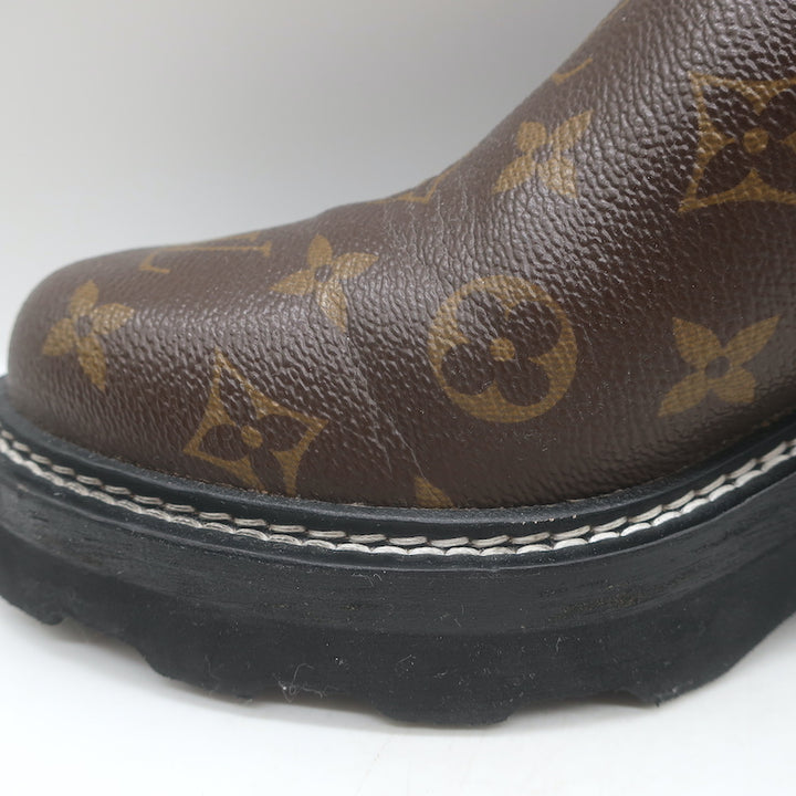 Louis Vuitton LV Beaubourg Ankle Boots Brown Monogram Canvas Size 38