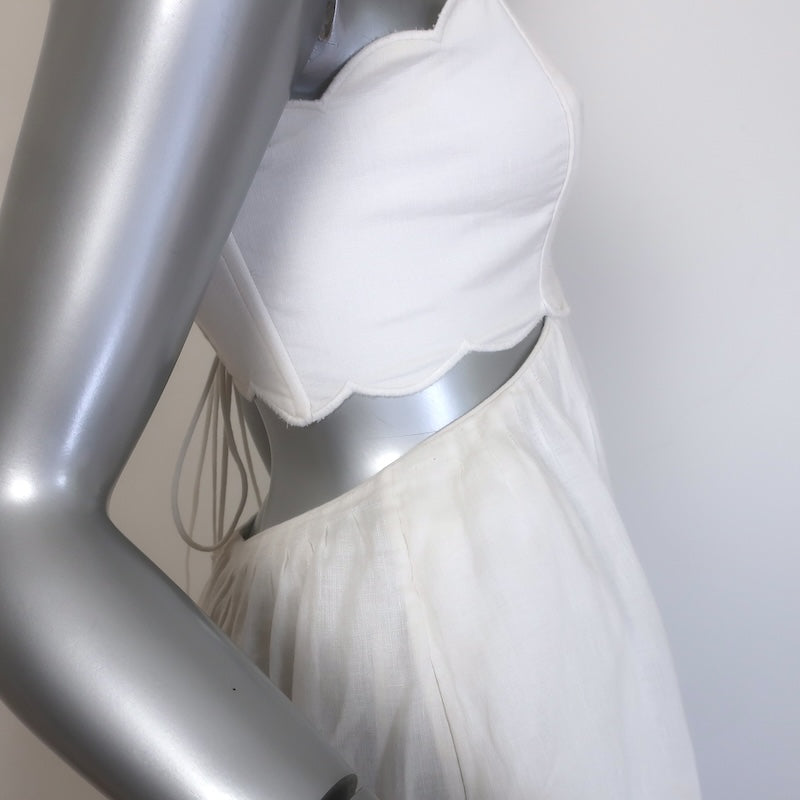 Zimmermann Rhiannon Cutout Scalloped Midi Dress White Linen Size 1