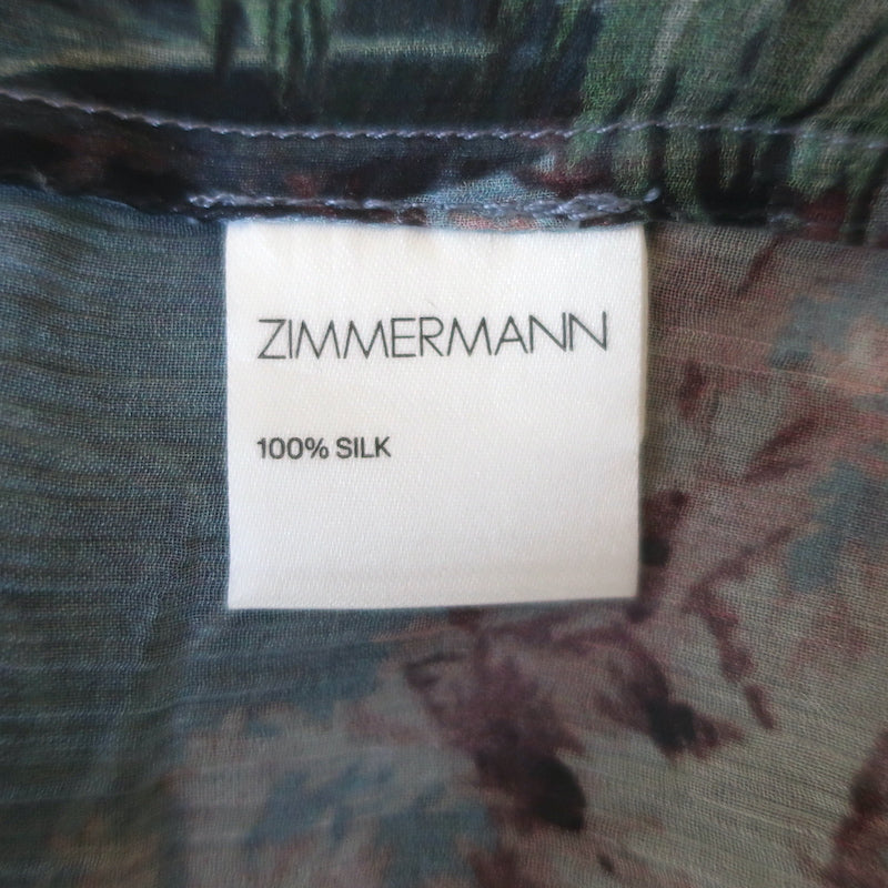 Zimmermann Winsome Ruffle Top Blue Floral Print Silk Size 1 Sleeveless Blouse