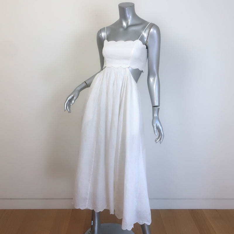 Zimmermann Rhiannon Cutout Scalloped Midi Dress White Linen Size 1