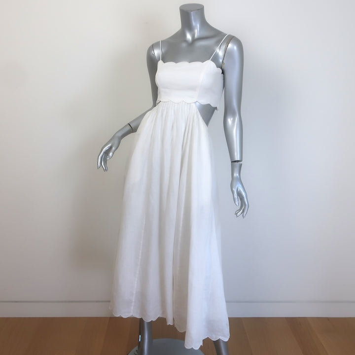 Zimmermann Rhiannon Cutout Scalloped Midi Dress White Linen Size 1