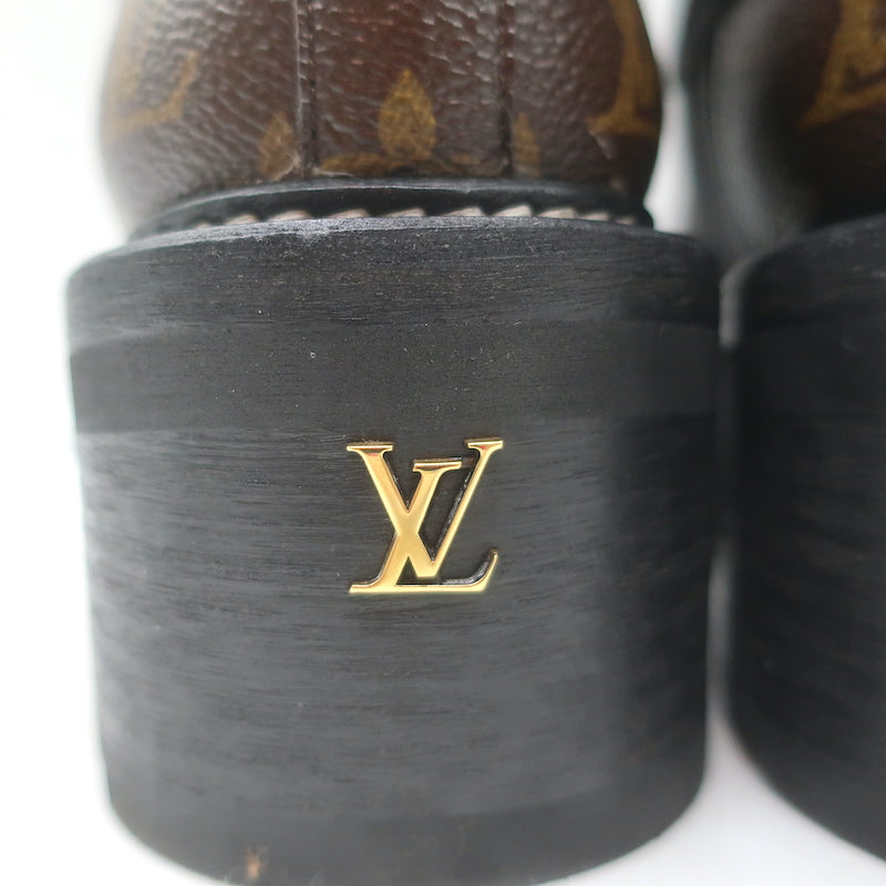 Louis Vuitton LV Beaubourg Ankle Boots Brown Monogram Canvas Size 38
