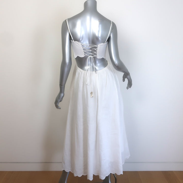 Zimmermann Rhiannon Cutout Scalloped Midi Dress White Linen Size 1