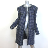 Chanel 17A Cosmopolite Fantasy Tweed Coat Navy/Silver Cotton-Blend Size 54 NEW