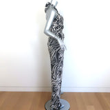 Ronny Kobo Lopte Cutout Halter Maxi Dress Zebra Print Crepe Size Large NEW