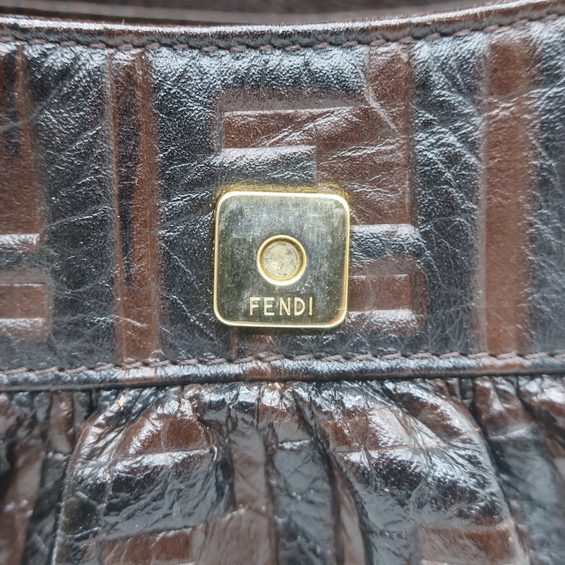 Fendi FF Zucca-Embossed Mini Chef Bag Dark Brown Leather