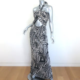 Ronny Kobo Lopte Cutout Halter Maxi Dress Zebra Print Crepe Size Large NEW