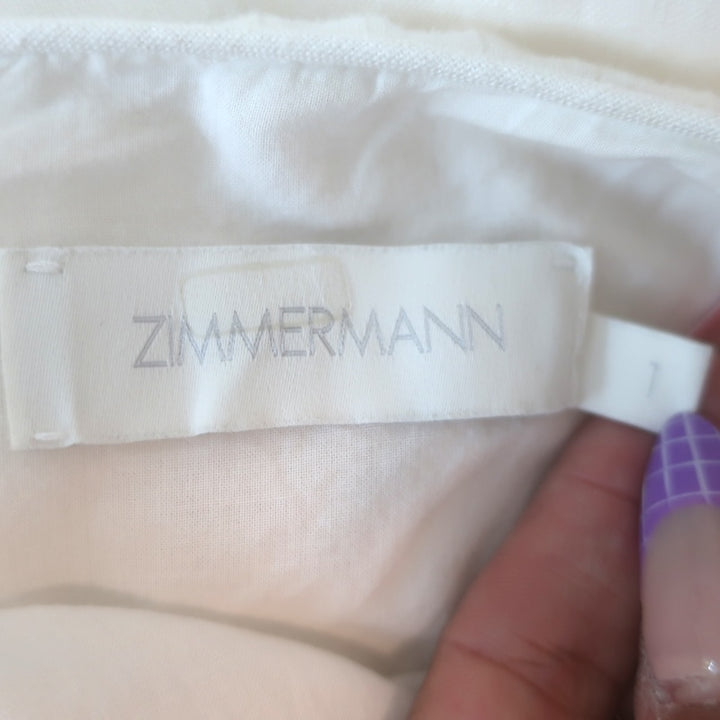 Zimmermann Rhiannon Cutout Scalloped Midi Dress White Linen Size 1