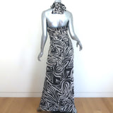 Ronny Kobo Lopte Cutout Halter Maxi Dress Zebra Print Crepe Size Large NEW