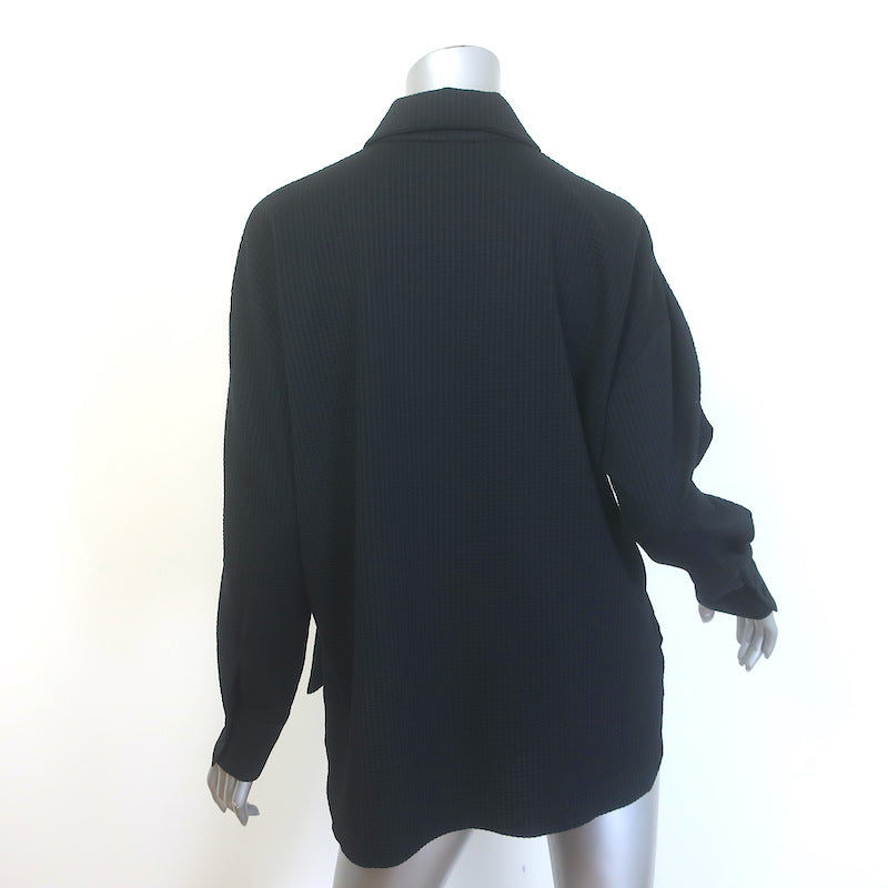 Harris Wharf London Coolmax Seersucker Shirt Black Cotton-Blend Size 42