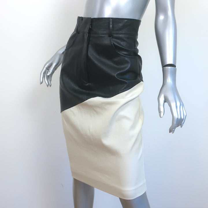 A.O.T.C Pencil Skirt Black Faux Leather &amp; Off-White Canvas Size Small NEW