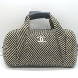 Chanel 2005 All Day Long Tweed Boston Bag Black & Beige Chevron