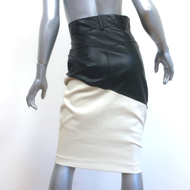 A.O.T.C Pencil Skirt Black Faux Leather &amp; Off-White Canvas Size Small NEW
