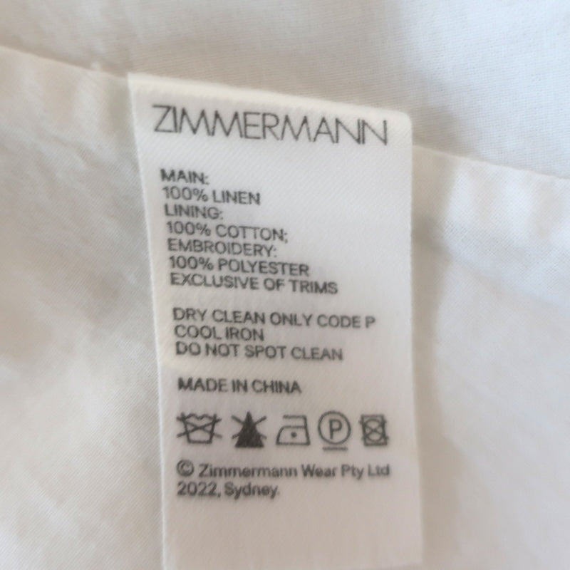Zimmermann Rhiannon Cutout Scalloped Midi Dress White Linen Size 1