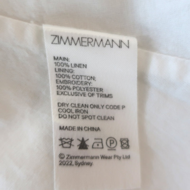 Zimmermann Rhiannon Cutout Scalloped Midi Dress White Linen Size 1