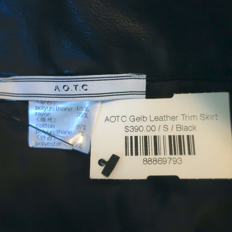 A.O.T.C Pencil Skirt Black Faux Leather &amp; Off-White Canvas Size Small NEW