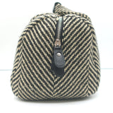 Chanel 2005 All Day Long Tweed Boston Bag Black & Beige Chevron