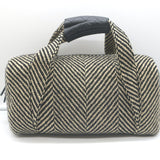 Chanel 2005 All Day Long Tweed Boston Bag Black & Beige Chevron